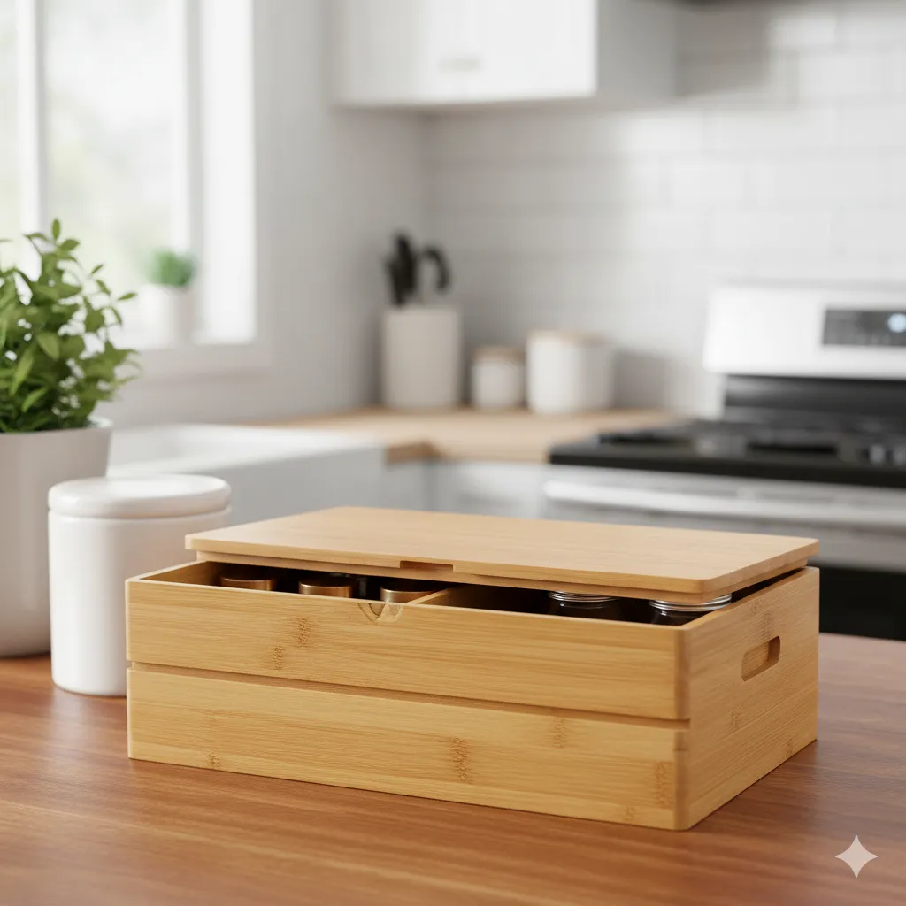 Bamboe opbergdoos met deksel voor keukenorganisatie